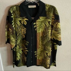 Vintage Tommy Bahama Black and Yellow Silk Camp Shirt- Size Large